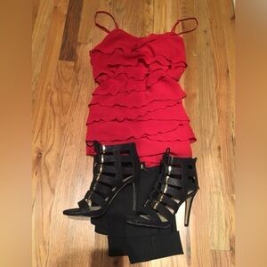 NWOT. Red ruffle Nicole Miller blouse